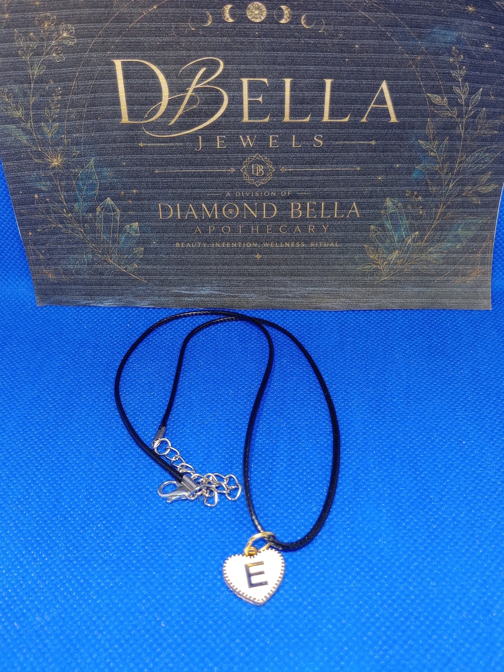 Heart Initial 'E' Pendant Necklace in Black and Gold